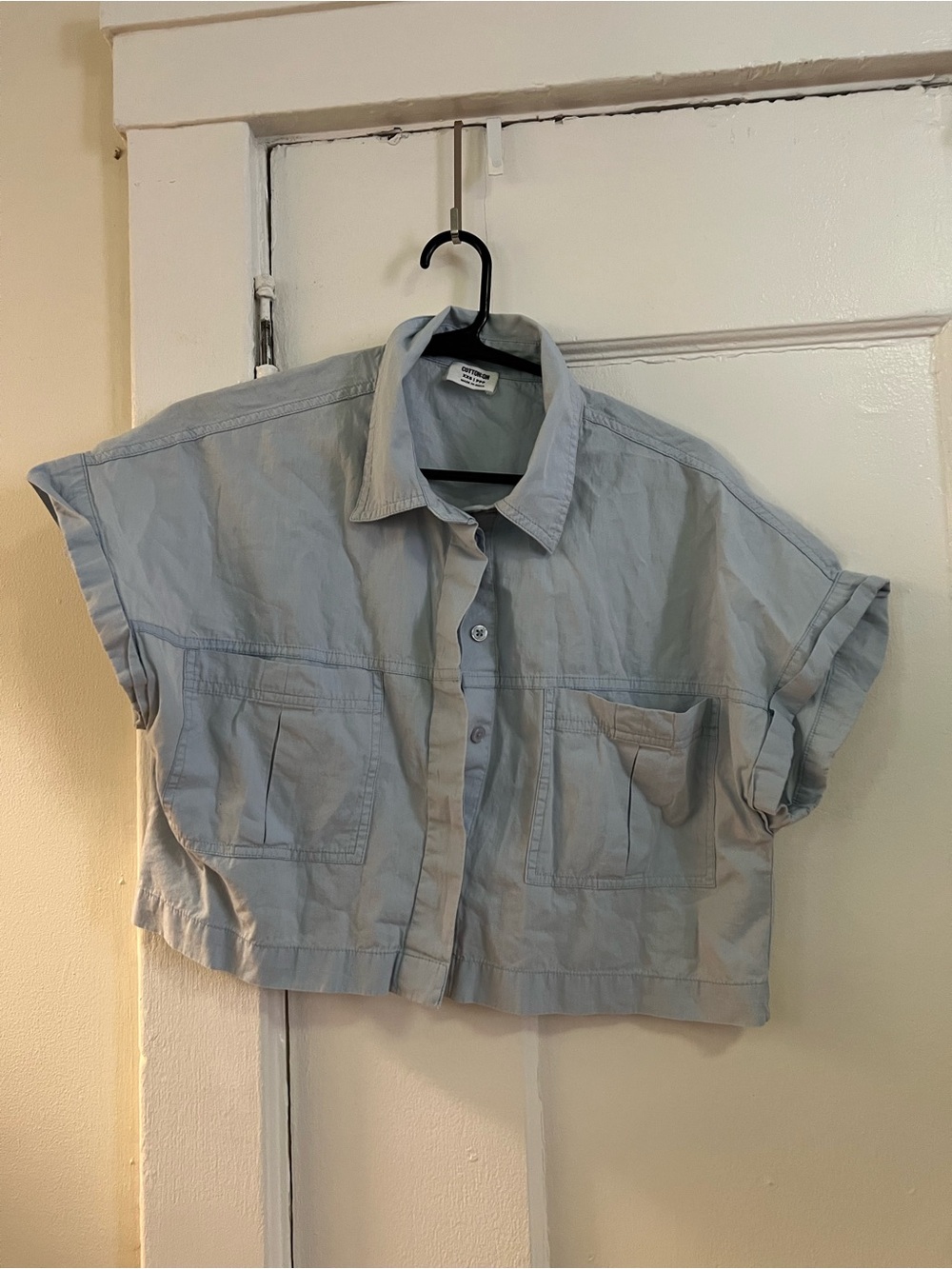 Women Light Blue Cropped Tee Button-Up Shirt